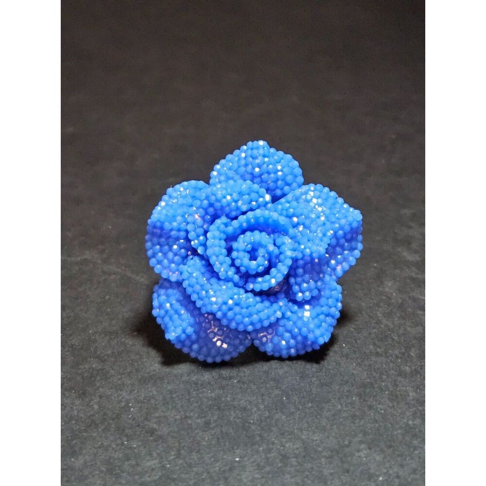 Large sparkly blue rose ring